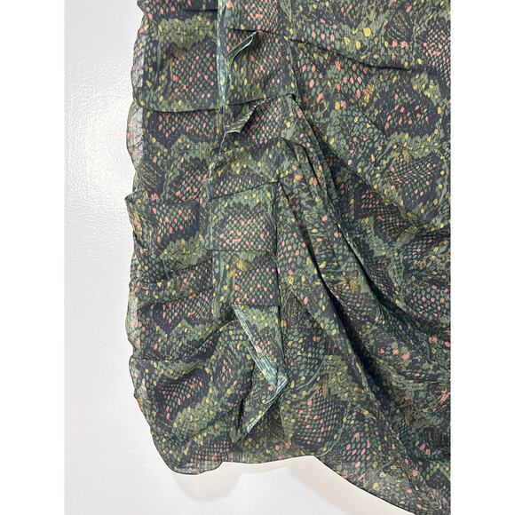 Allsaints Hali Tamora Snake Print Mini Dress Khaki Green Sz 6 NWT Ruffles Lined - Picture 9 of 16